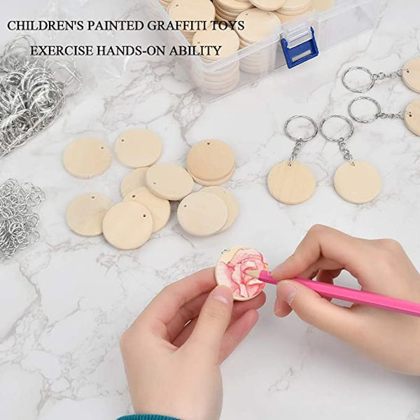 Pyöreät puukiekot 35mm 100kpl ja avainrengas, pyöreät puukiekot muokattavissa puinen avainrengas DIY-ympyrät puulevyistä 3mm reiällä, joulukoristeet ripustuskoristeet
