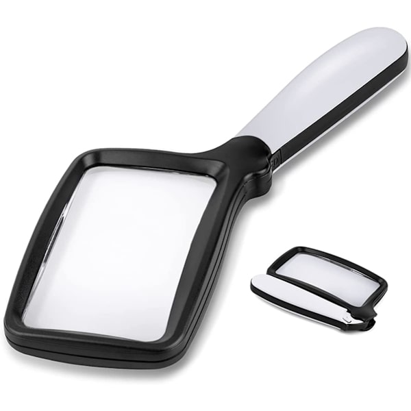 Foldbar håndholdt forstørrelsesglas med lys, 2X stor rektangulær