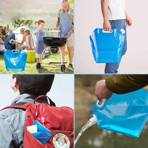 3 stk sammenleggbare vannposer, 1*5L+ 2*10L bærbar vannpose med lomme