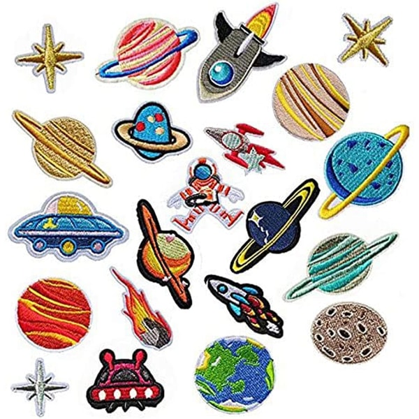 Stryge-på-patch, 21 stk. Planet broderi stryge-på-klistermærker