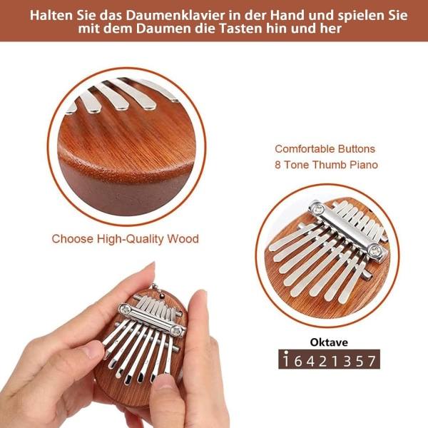 1 x Mini Kalimba (Tåraform), 8-tangenters Kalimba, Bärbar Massivt Trä Tum Piano, Utsökt Instrument för Barn, Nybörjare och Musikälskare