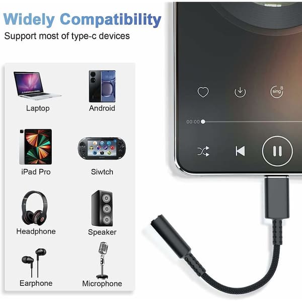 USB C till Jack-adapter, USB C till 3,5 mm Jack-adapter, USB C Aux Ada
