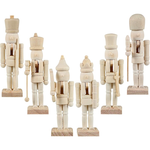 6 Pack DIY Trä Jul Nötknäppare 12cm Trädocka för Barn