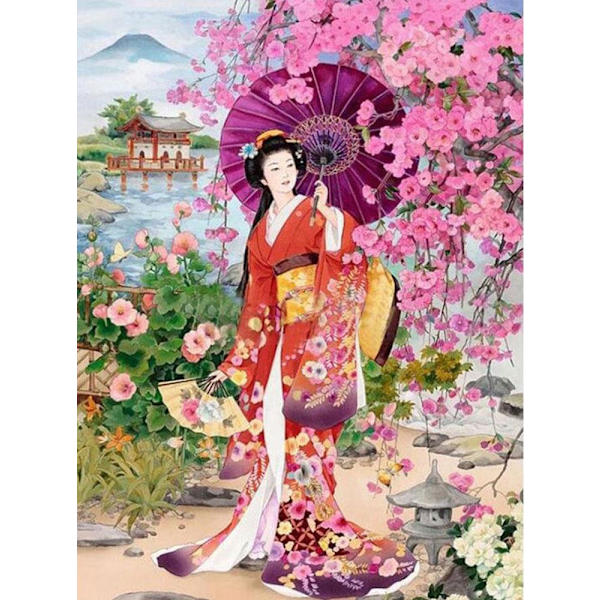 30x40cm, japansk dame 5d diamantmalt rhinestones brodert lerret