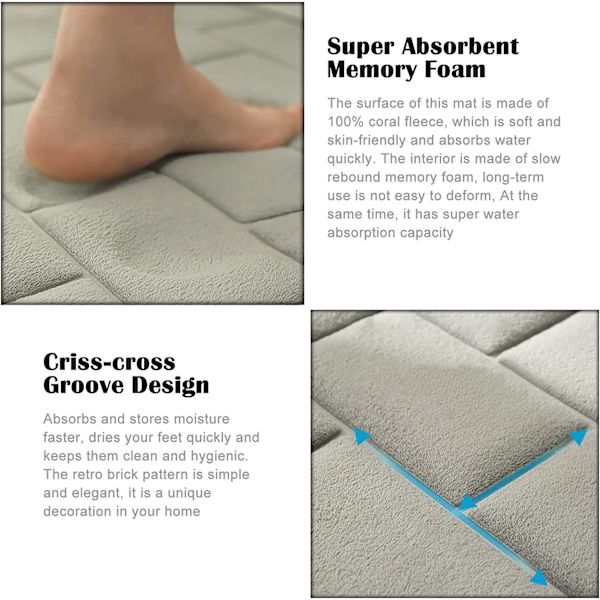 Bademåtte 50 x 80cm Superabsorberende Memory Foam Bademåtte