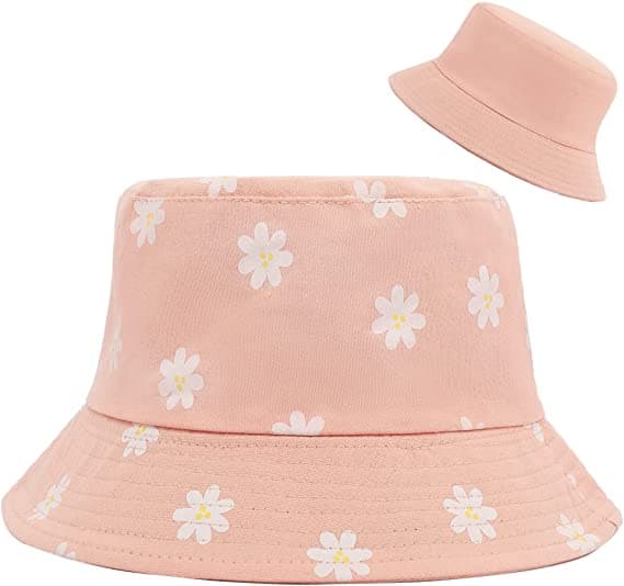 Pinkfarvet Bucket Hat til kvinder, vendbar solhat til piger