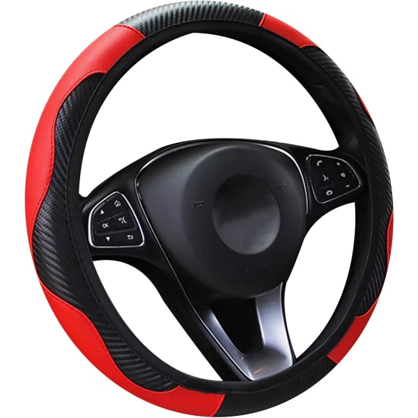 37-39 cm (rød) Elastisk Carbon Fiber Leather Car Steering Wheel Co