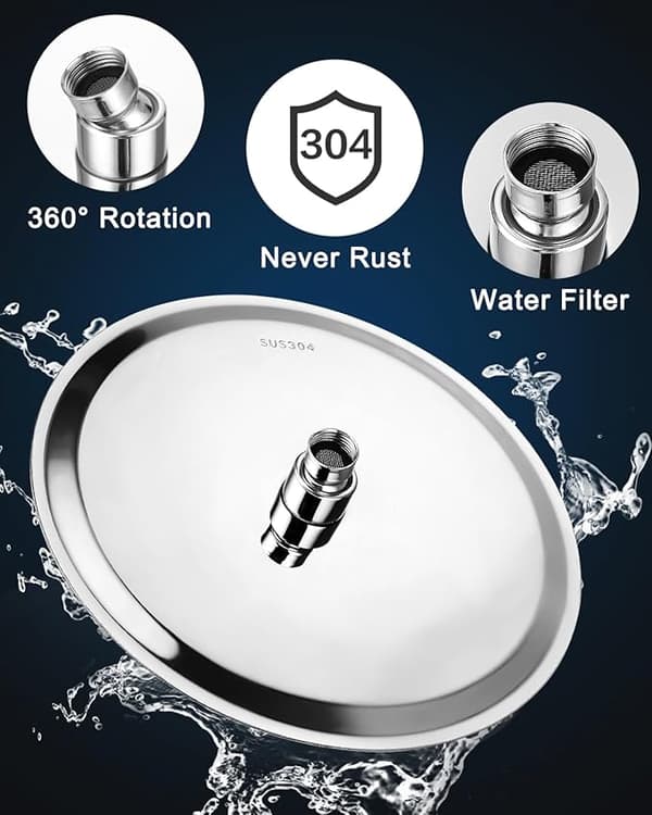 Tommer/20cm Rund Dusjhode Regndusjhode, Dusjhode i Rustfritt Stål, 304 Rustfritt Stål 360° Roterbart