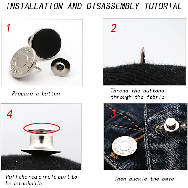 10 stk. Jeans-knapp, 17mm avtakbar metall DIY-knapp Retracta
