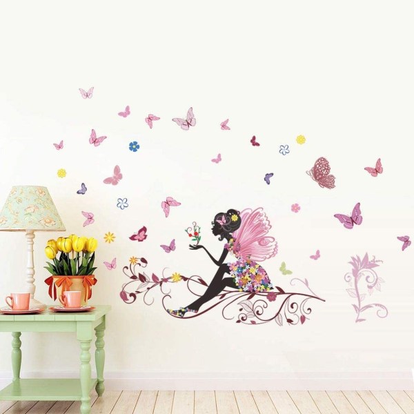 Romantisk dansende jente Flower Fairy Butterfly Avtakbar veggstikk