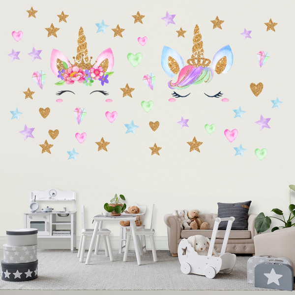 2 delar tecknad Unicorn väggdekor vardagsrum sovrum dekor