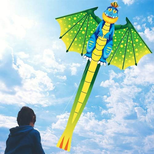 Drake för barn 8-12 år, stor drake för pojkar vuxna lätt att flyga & montera, stranddrakar med 100m drake snöre - Dinosaurie