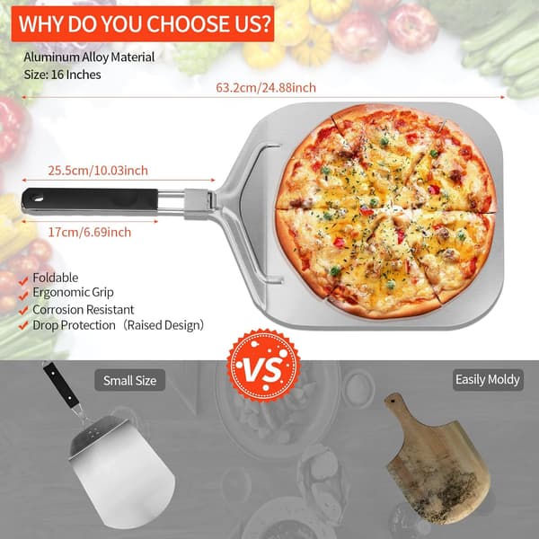 Pizzaspade, Professionel Perforeret Pizzaspade 32 x 32 cm, Stor Overfladeholder, med Fold