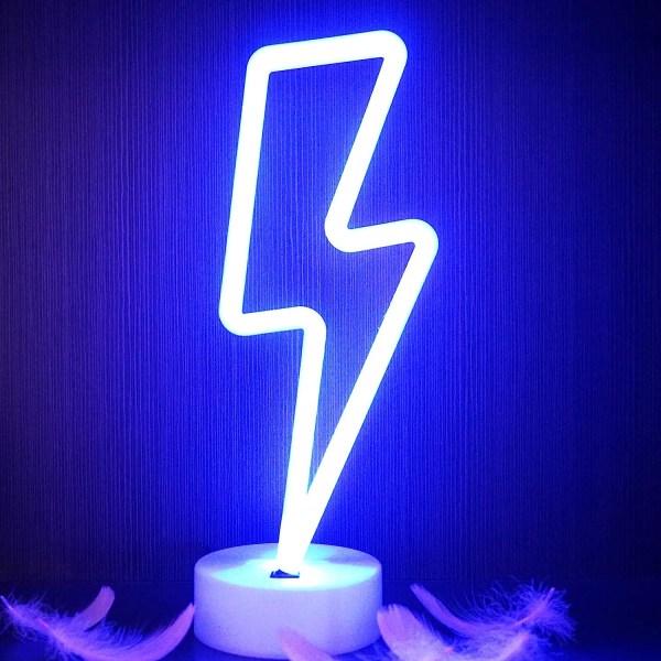 Lightning Bolt Neon Sign, USB/Batteri drevet Blue Neon Cool Tynn