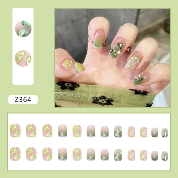 24 stk. Friske citron (limtype) Falske negle Korte, Nude French