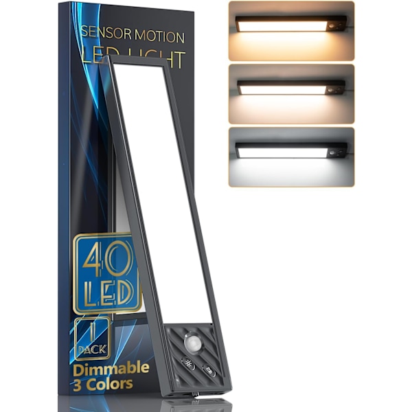 （Svart）Kjøkken under disk lampe, 40 LED skaplys, 3 farger