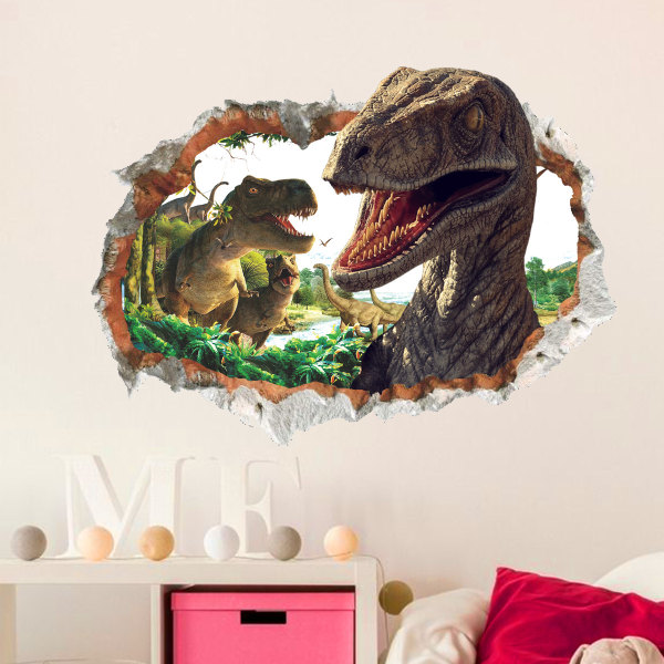 Rikkoutunut seinä 3D-dinosauruksen eläin seinätarra makuuhuoneen olohuone