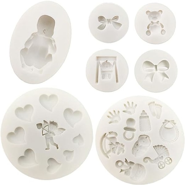 7 Pcs Fondant Silicone Candy Molds, 3D Sleeping Baby Sugar Craft