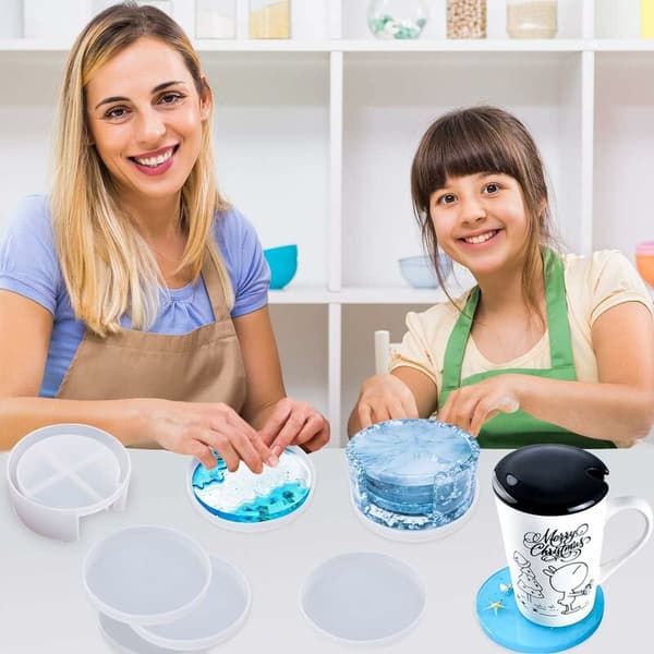 5PCS Coaster Resin Molds,Reusable Transparent Silicone Molds for