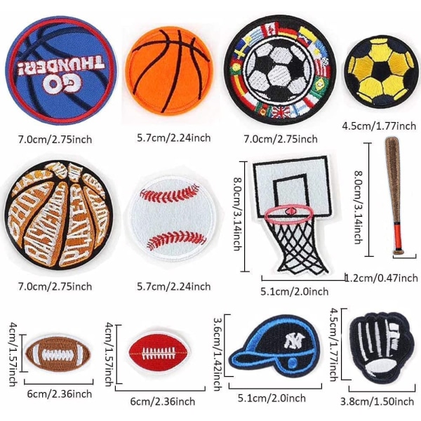 Pakke med 26 Iron-On Applique Patches Basketball/Tennis/Rugby/Fod