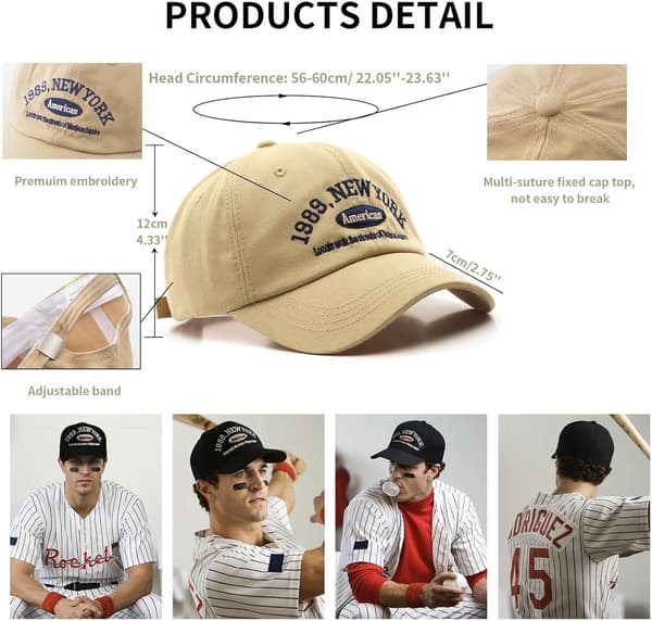 Beige ren bomullsjusterbar herrehette, baseballcaps for kvinner M