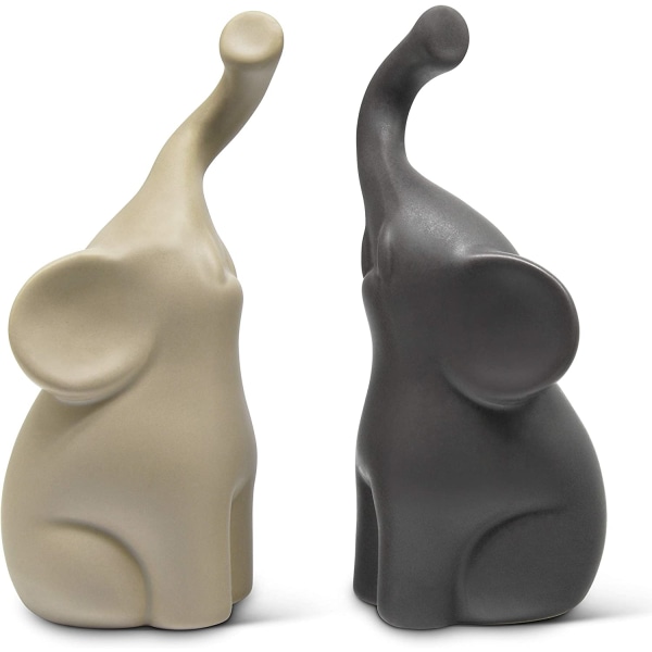 Harmoniskt par elefanter i beige och grått - Modern Sculptur