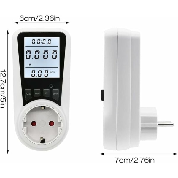 3680W MAX/16A 3680W MAX/16A Elektricitetsmåler til stikkontakt, Energiomkostningsmåler, Strømmåler, Stikkontakt, Elektricitetsmåler med LCD-display