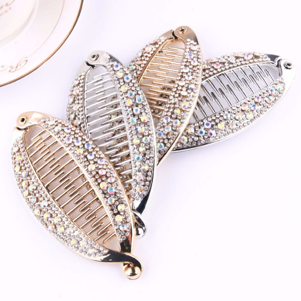 4 kpl Elegant Shining Rhinestone Crystal Banana Clip Hair Clinche