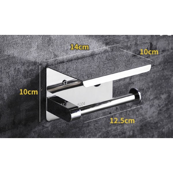 Toalettpapirholder, rullpapirholder uten boring, toalettpapirdispenser, papirutdeler med hylle, SUS 304 rustfritt stål, selvklebende lim og veggmontert for bad