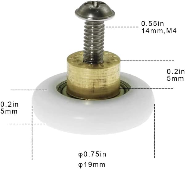 Sæt med 4 udskiftningsruller til brusedør 19 mm diameter