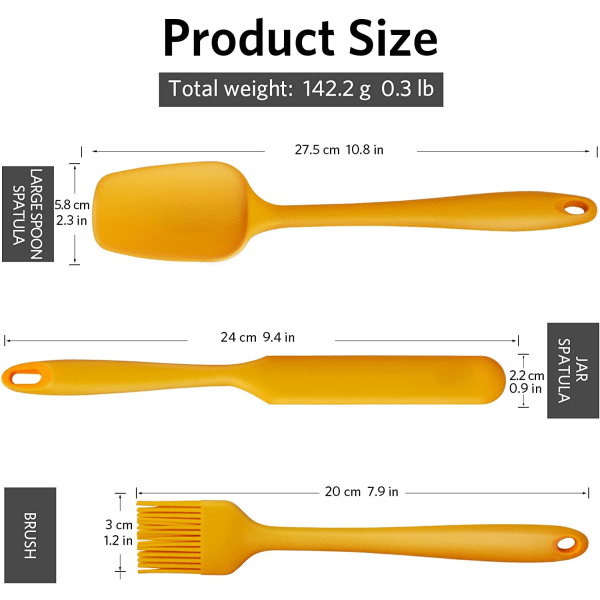 Gul - Sæt med 3 silikonespatler, inklusive spatel, spreder