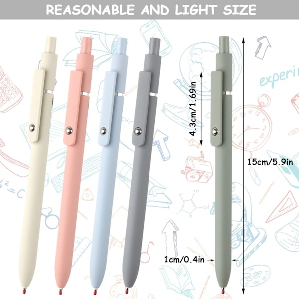 Gel Pen 5 stk. Retractable Gel Pen 0,5 mm Æstetisk Pen Sort F
