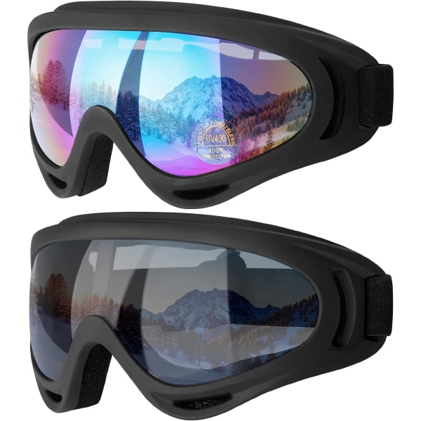 2-pak skibriller, motorcykelbriller-flerfarvet/grå, snowboar