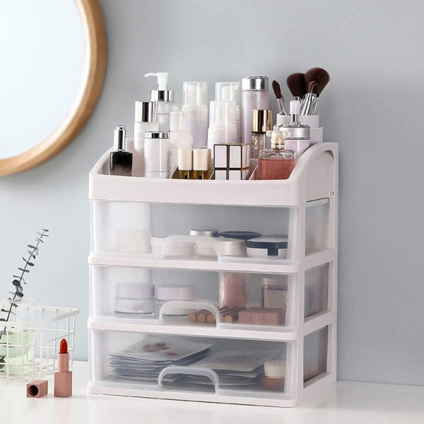 Skrivebords Makeup Organizer med 3 Skuffer Kosmetik Organizer Displ