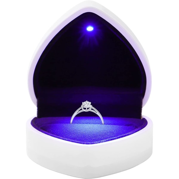Heart Shape Velvet Light Up Bröllopsring Box med LED Light Deco