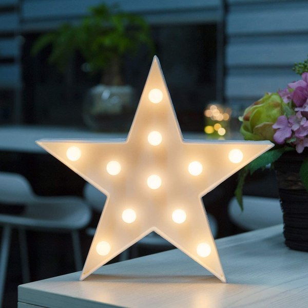 Star Marquee-skiltlys, varmhvit LED-lampe - batteridrevet