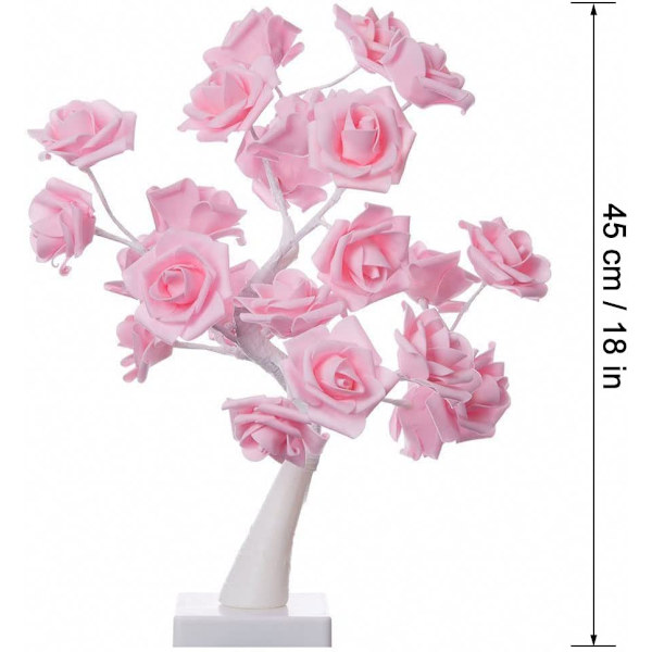 24 LED Rosa Ros Bordslampa Batteri eller USB-driven, Timer Justerbar