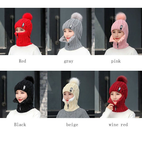 1 topp ull stickad hatt skidhatt set vindtät vinter utomhus red
