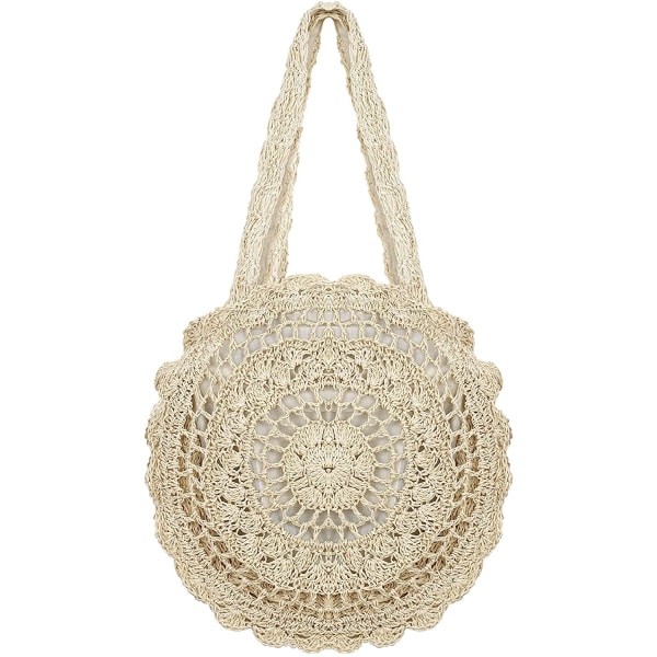 Rund Halm Taske Kvinders Sommer Strand Taske Hæklet Crossbody Med