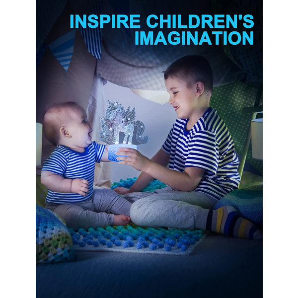 Enhjørning nattlys for barn, 3D nattlampe, 16 farger endringer m