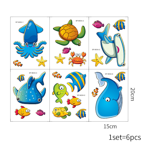 Anti-Slip Badekar Stickers 6 stk Ocean Elementer Bruse Cartoon Stickers Badekar og Badeværelse Stickers til Baby Børn Familie