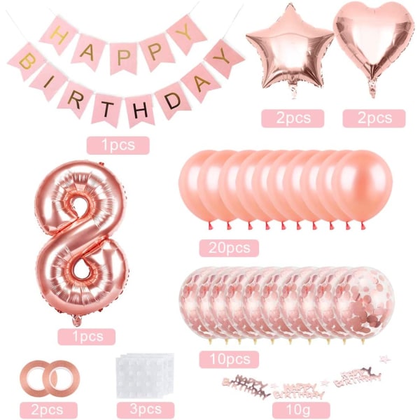 8 Birthday Girl Balloon, Rose Gold 8 Balloon, 8 Year Old Bir