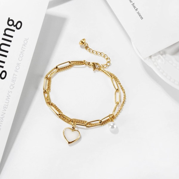 Armbånd for kvinner, rustfritt stål, med hjerteformet anheng E