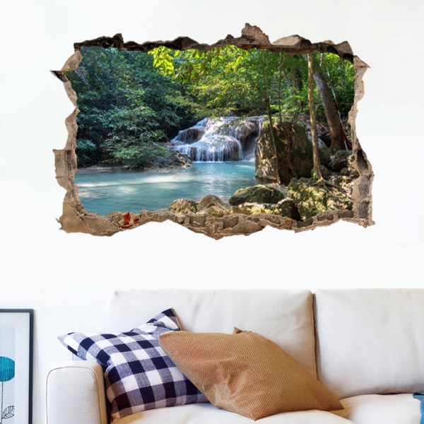 En 60 × 90 cm 3D trasig vägg landskap vattenfall tapeter, livi