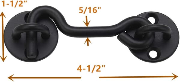 4” Privacy Hook and Eye Latch Easy Lock for Barn Door, Black