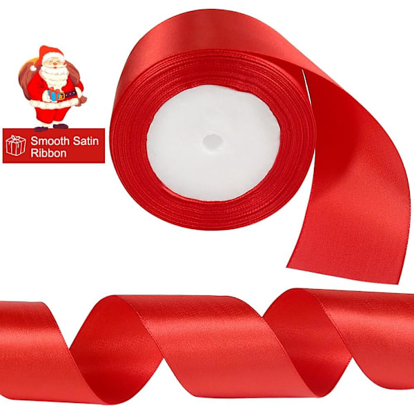 Rød Satinbånd, 48mm x 22m Bredt Rød Bånd til Gaveindpakning Ceremoni Bryllup Jul Håndværk Dekoration