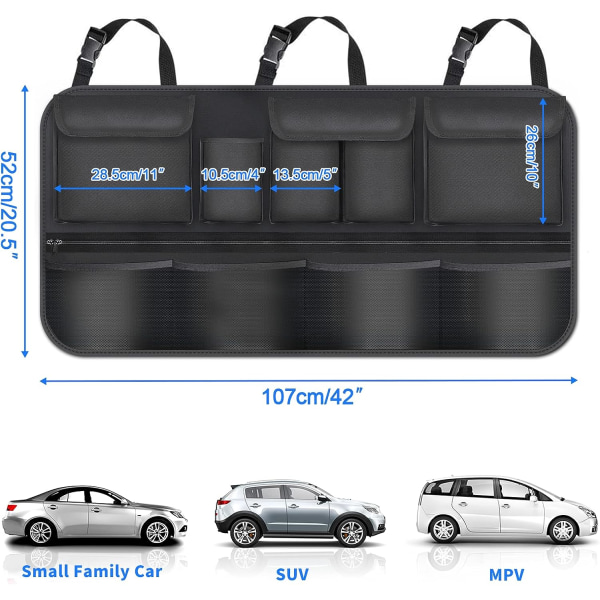 Bil arrangør 9 lommer med 3 faste justeringsremme bil bagagerum
