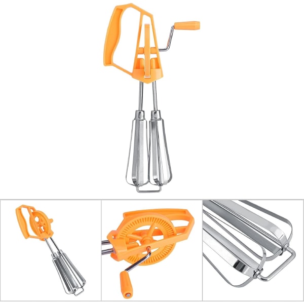 Orange-håndblender, rustfrit stål roterende piskeris, manuel Stainl