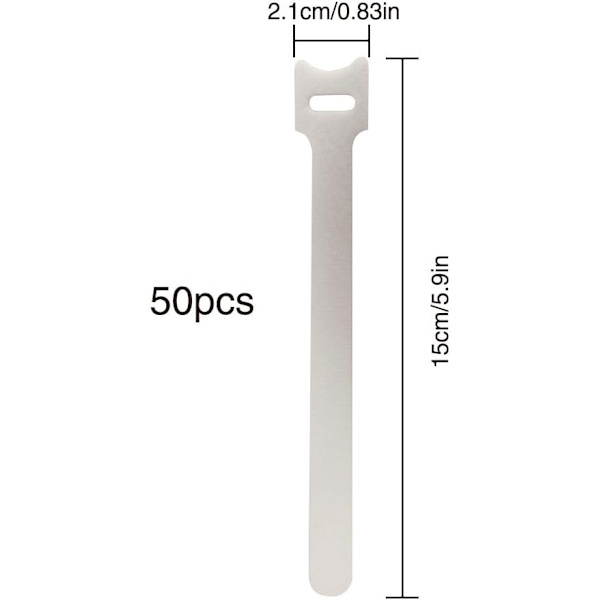 Hvit - 50 kabelbindere, gjenbrukbare kabelbindere, klipp til lengde, enkle å kutte, for kabel- og kabelhåndtering...