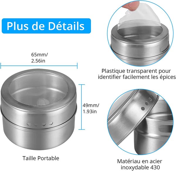 Sølv - 6 stk 100 ml magnetiske krydderglass i rustfritt stål